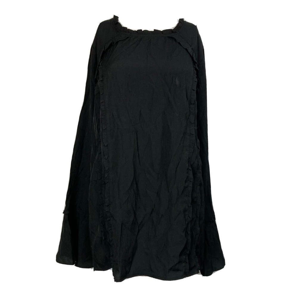 Ava & Viv Shirt Womens Sz 2X Black‎ Rayon Ruffle Neck Hem Bell Sleeve Blouse